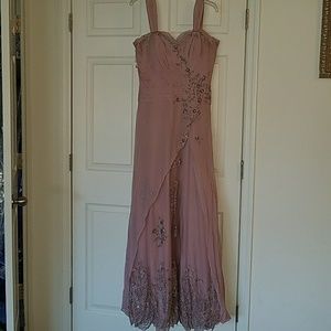 Pink chiffon and beaded evening dress